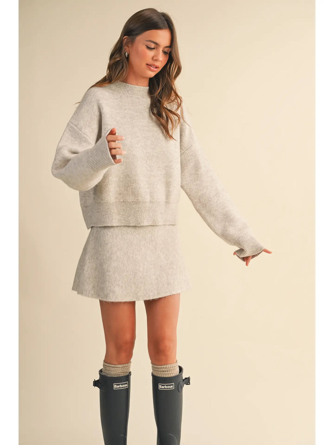 Long Sleeve Sweater Top and Flared Mini Skirt Set