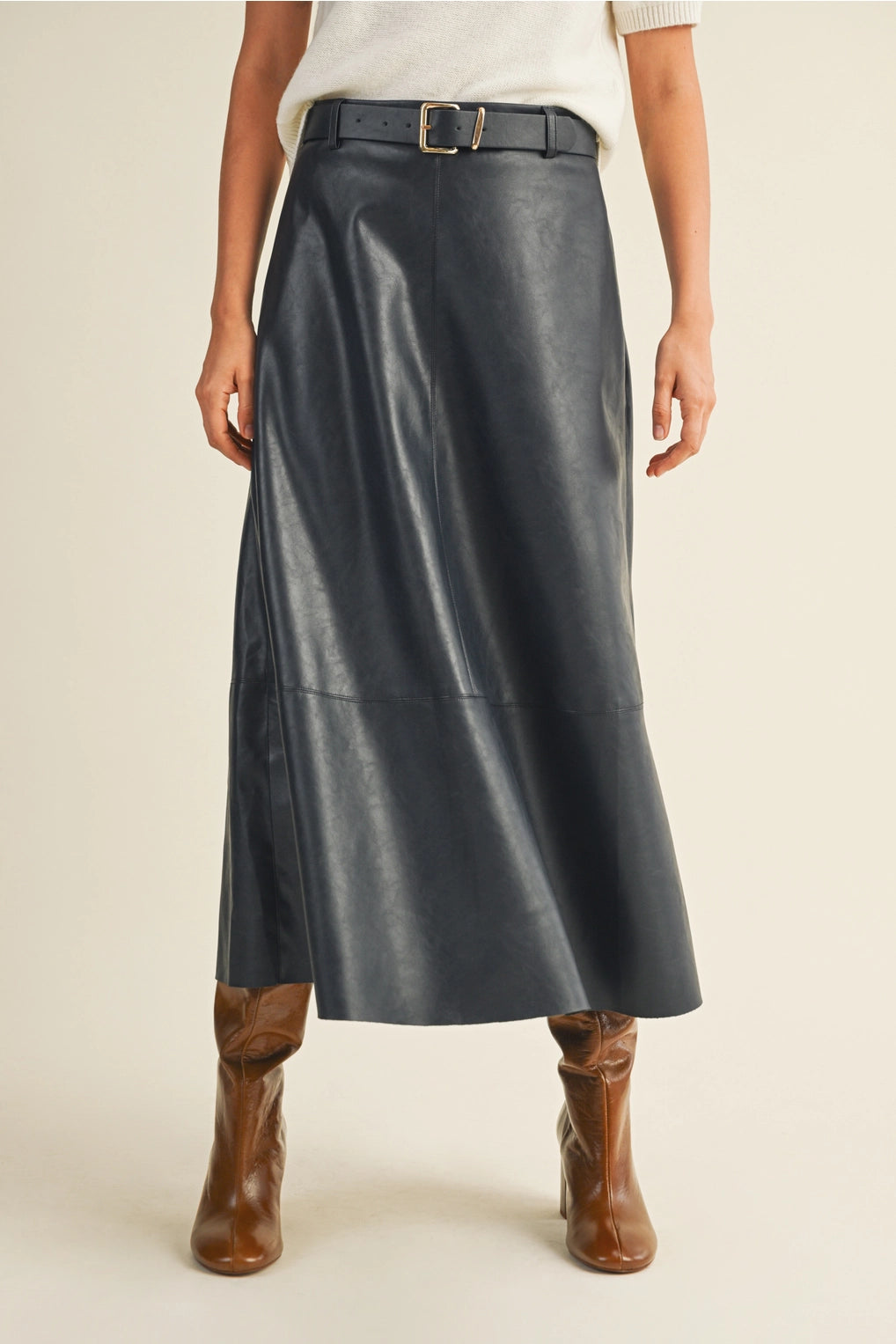 Belted Flare Cut Edge Skirt