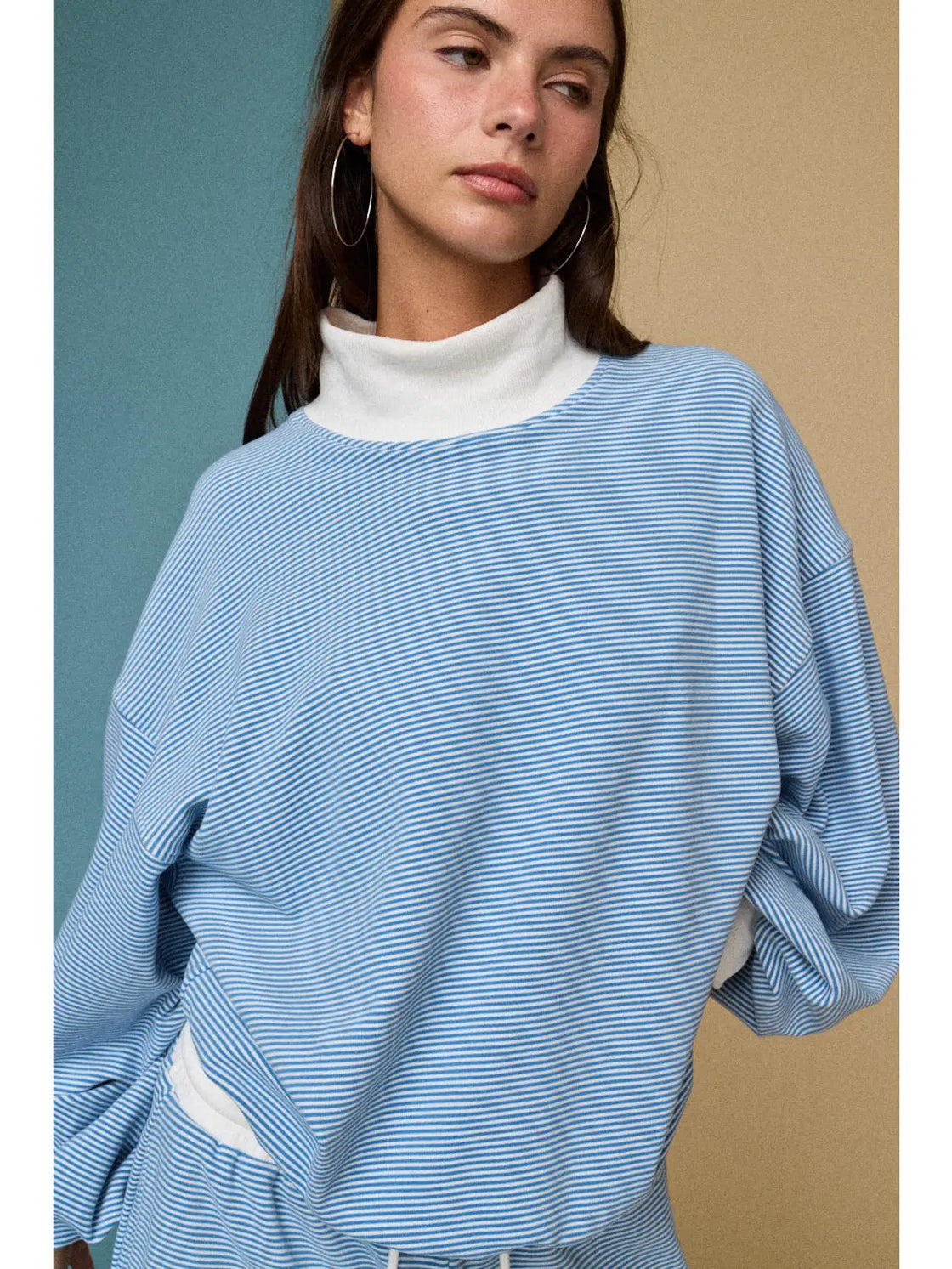 Baby Blue Mock Neck Stripe Lounge Set