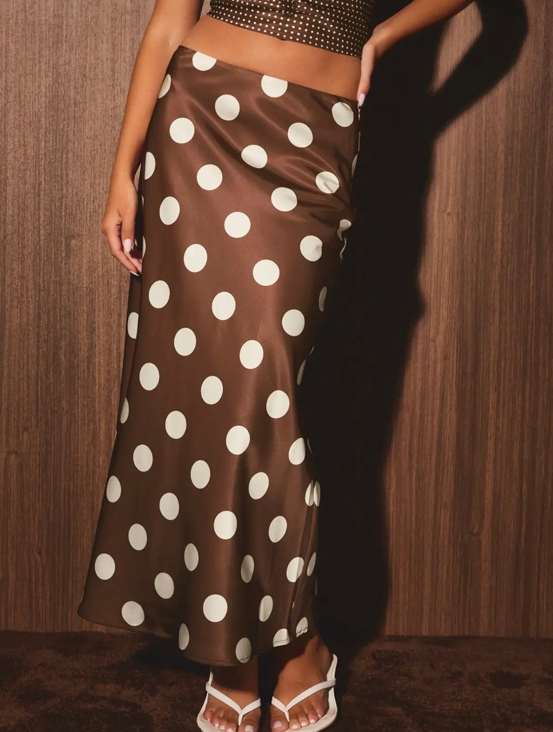The Delilah Polka Dot Maxi Skirt – Chocolate Brown 🤎🤍