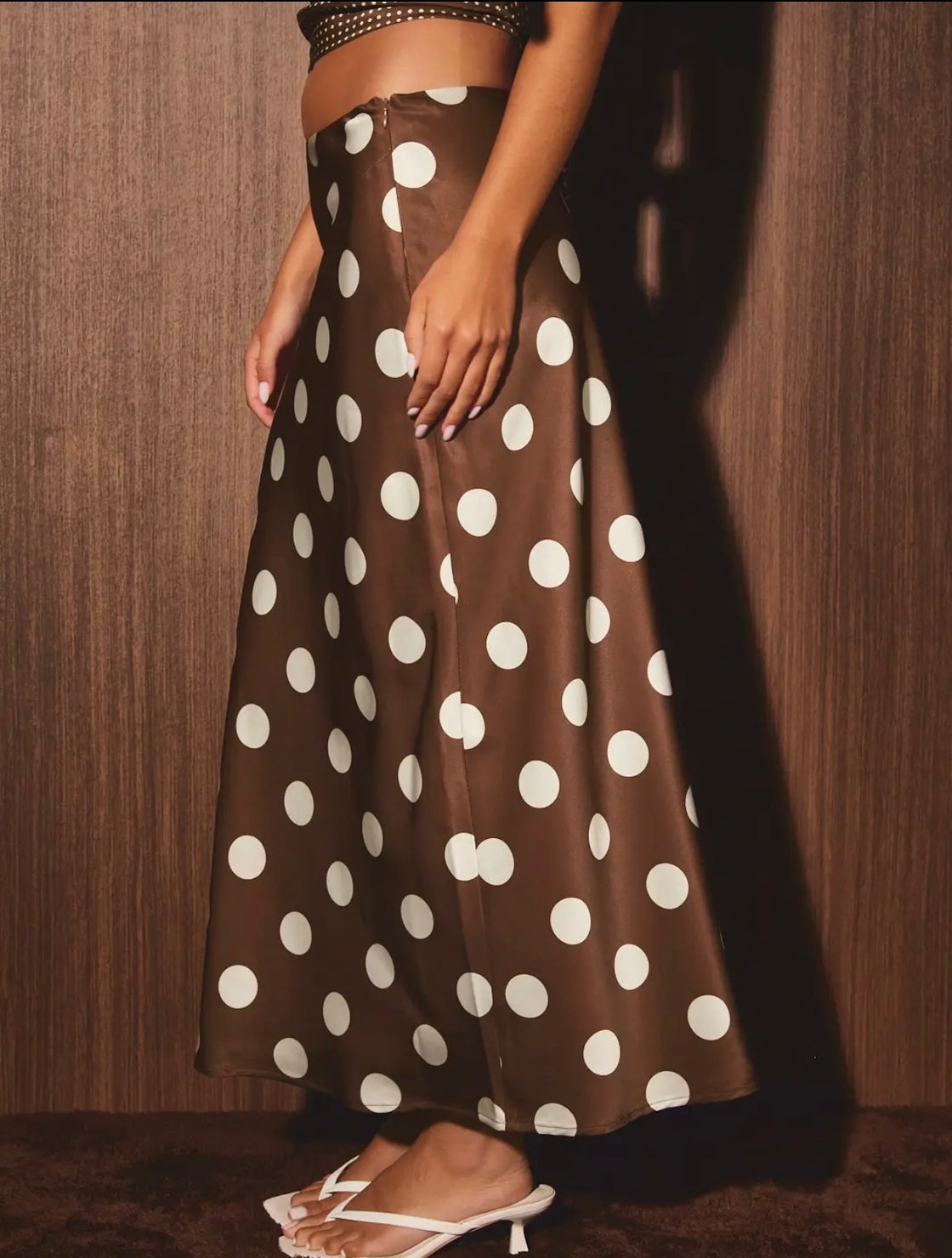 The Delilah Polka Dot Maxi Skirt – Chocolate Brown 🤎🤍